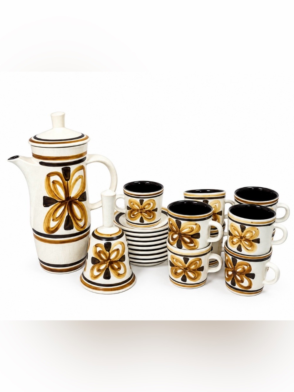 20pc Vintage 1960s Mid-Century Cinque Ports Pottery Coffee Set + Table Bell